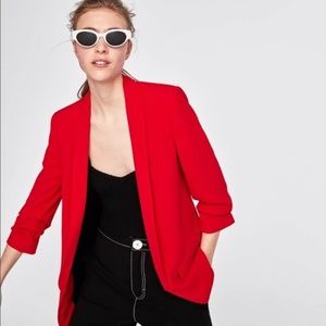 Zara crepe blazer in red